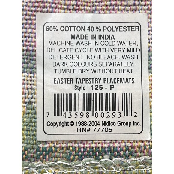 Set of 6 Tapestry Placemats Easter Bunny Garden 18"x13" Cotton Blend India VTG - Picture 6 of 8